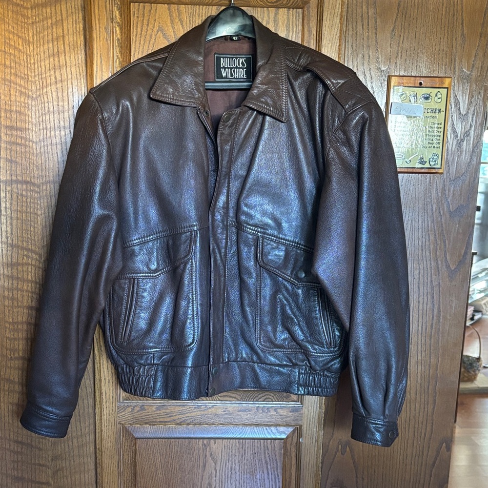 Men's Dark Brown Leather Bomber Jacket